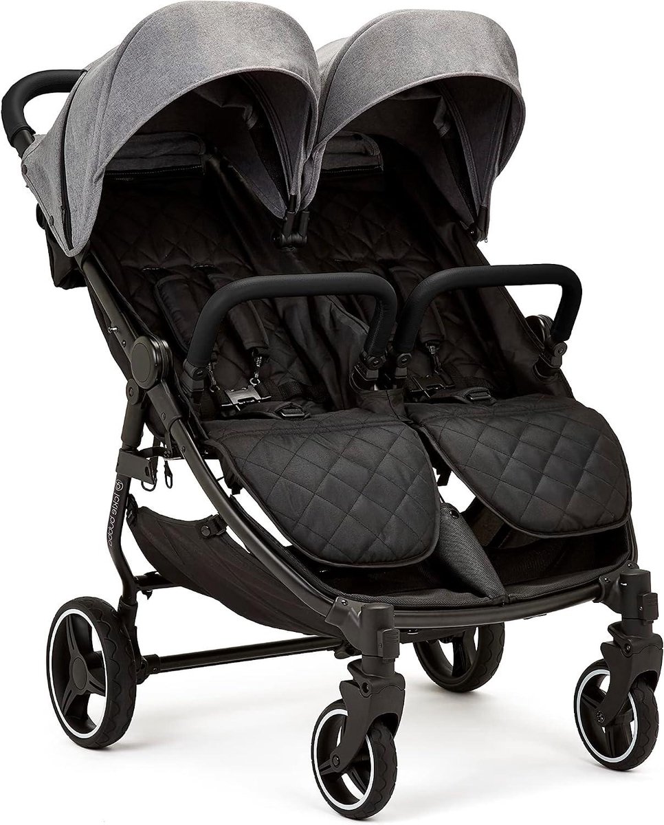 Dubbele Kinderwagen - Tweeling Wandelwagen - Reizen met Kinderen - Compact Lichtgewicht - Tot 15 kg - Ruimte Grijs