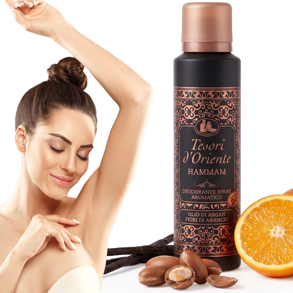 Tesori d'Oriente Hammam Oosterse deodorant in sprayvorm, arganolie en oranjebloesem 150 ml
