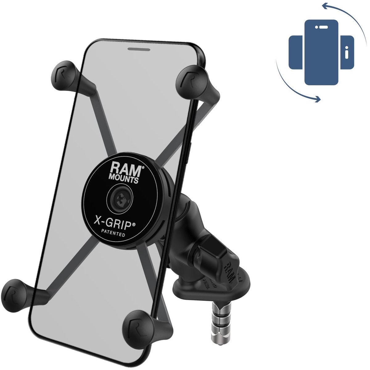 Draaibare X-Grip telefoonhouder met bevestiging voor de balhoofdbuis