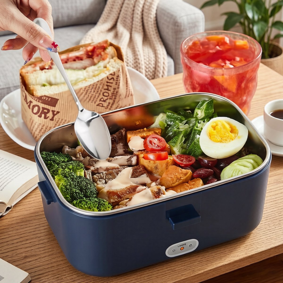 Elektrische lunchbox - Draagbare verwarmde lunchbox - 1,8 liter - Voedselcontainer - Lunchverwarmer voor thuis/in de auto - Elektrische lunchbox met stekker - Lekvrij ontwerp - Geschikt voor auto's en kantoren - Blauw — cadeau in Kookcadeaus - foto 4