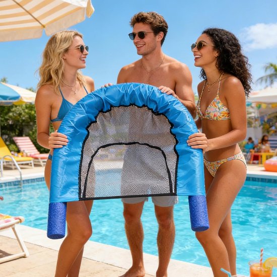 Opblaasbare ligmat - Waterhangmat Zwemband - Ontspanning op water - Zwevende mesh zitting - 1.5 meter lang - Blauw — afbeelding 2