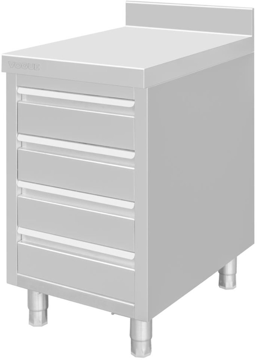 Vogue St/st Werkstation met 4 Laden en Opstaande Rand van 100 mm 900(h)x700(b)x500(d)mm - DP276 - Horeca & Professioneel Roestvrijstaal