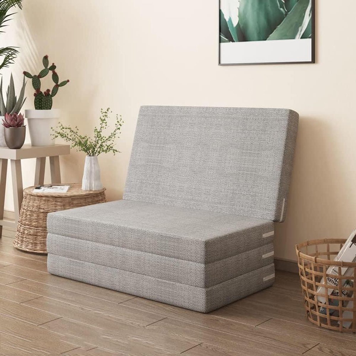 Vouwmatras - Gastenmatras Slaapmat - Ontspannen Zitten - Dikke Schuimvulling - 60 x 200 x 10 cm - Lichtgrijs