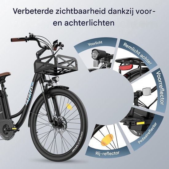 Fafrees Elektrische Fiets - 36V 25AH Accu - Actieradius Tot 120 Km- Elektrische Stadsfiets -Shimano 7 Versnellingen - LCD Display - Mechanische Schijfremmen - City Commuter E-Bike - Zwart van FAFREES — afbeelding 5