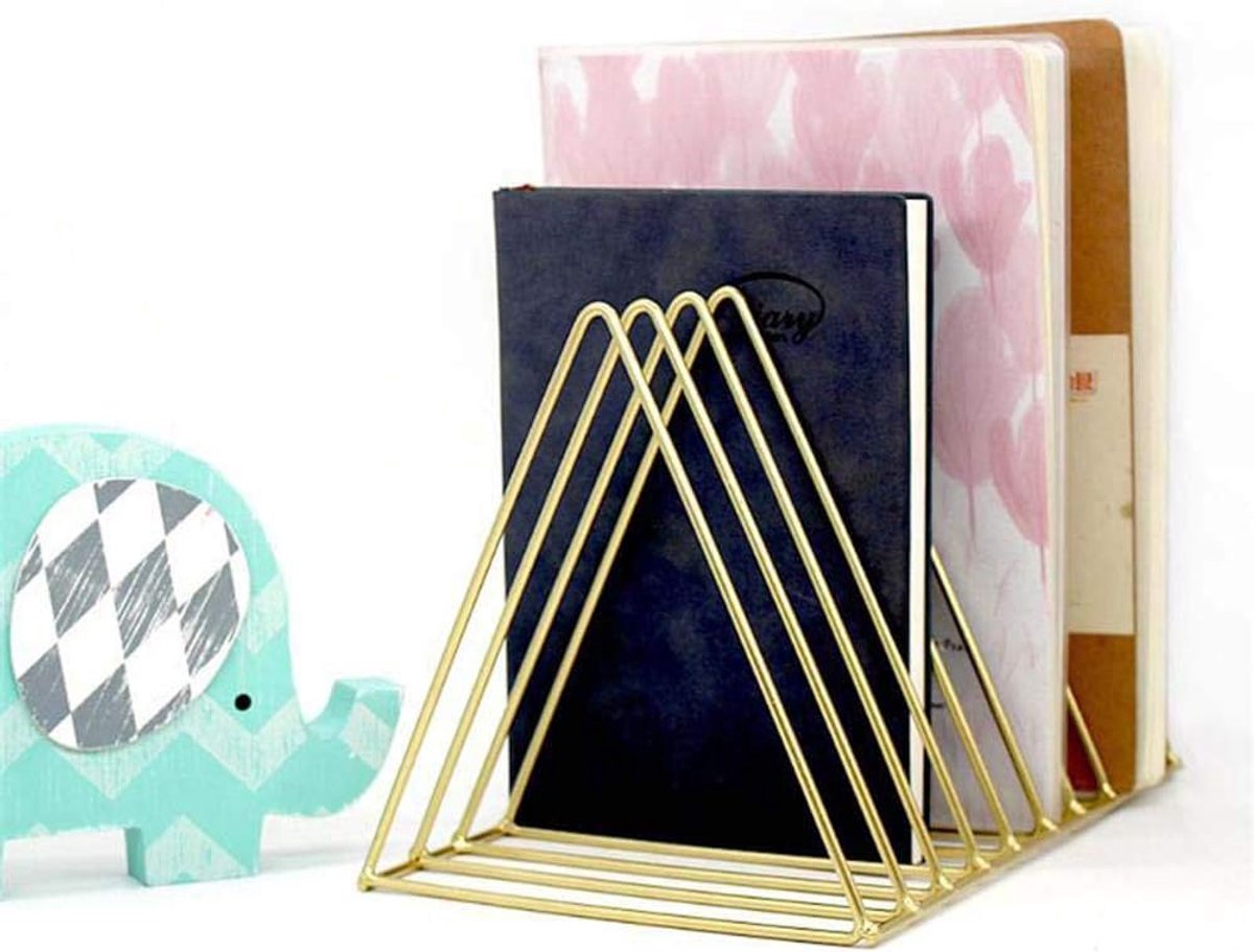 KZQ Tijdschriftenrek - driehoekig boekenrek - metalen tijdschriftenhouder - multifunctionele lectuurbak - voor post en kranten - thuis en kantoor - staand model - Goud