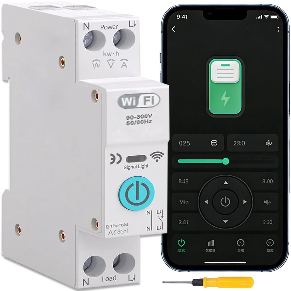 Aangesloten stroomonderbreker IP+N op DIN-rail met wifi-relais, stroomonderbreker, timer, energiemeter. Kit 1P 63A - ShopVlot