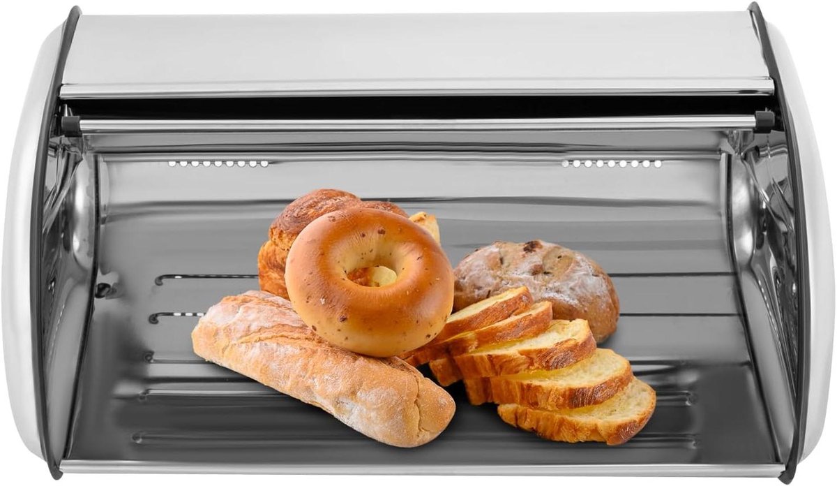 Broodtrommel Roestvrij Staal - Metalen Brooddoos - Brood Bewaren - Met Ventilatiegaten - 435 x 27 x 18 cm - Zilver
