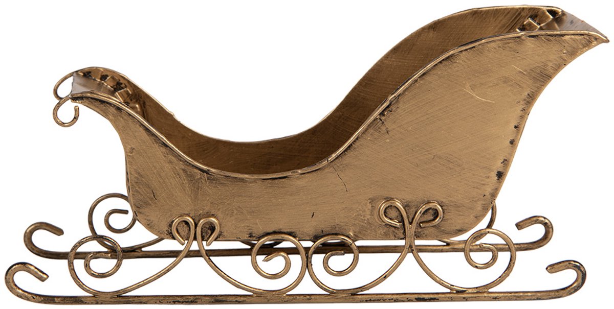 Clayre & Eef Kerstdecoratie Beeld Slee 20x6x9 cm Goudkleurig Metaal