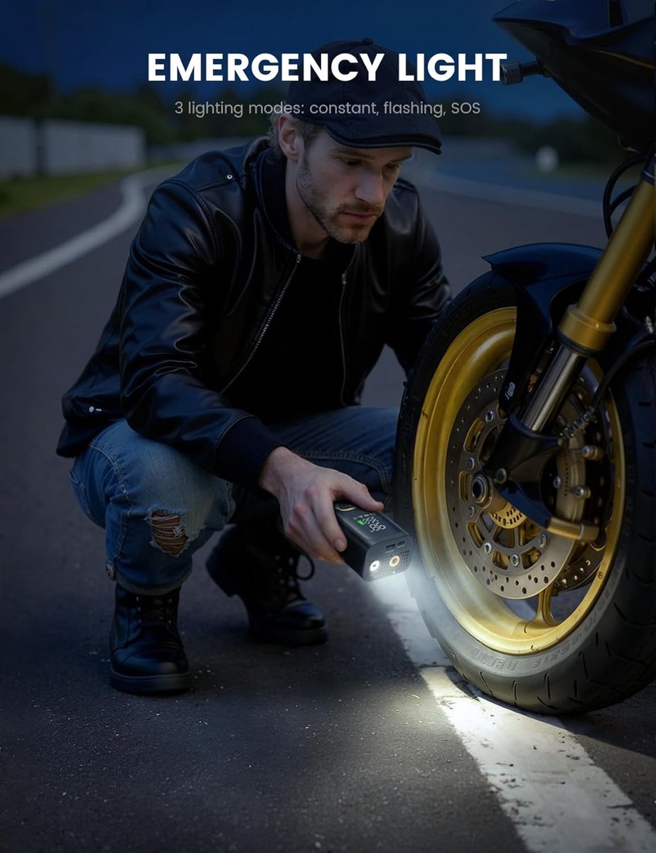 Baiyun Elektrische SUP Pomp 20 PSI Draadloos Oplaadbaar met Auto Stop, 5 Modi, LED-verlichting & 6 Opzetstukken thumbnail 2