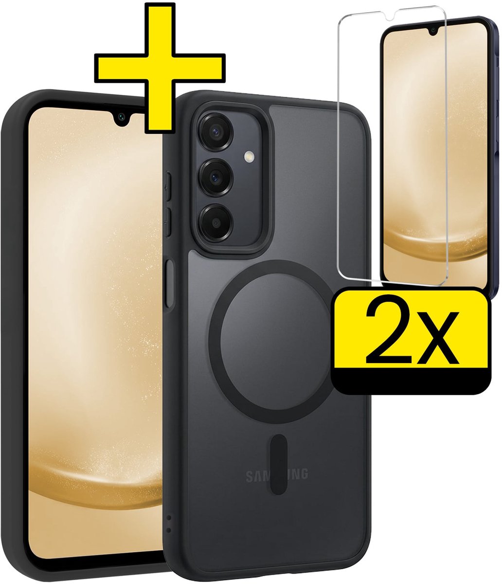 Hoesje - Met 2x Screenprotector - Geschikt voor Samsung Galaxy A25 - Magsafe Compatible - Sterk & Shockproof - Back Cover - Shock Proof Case - Telefoon Hoes - Telefoonhoesjes - Zwart