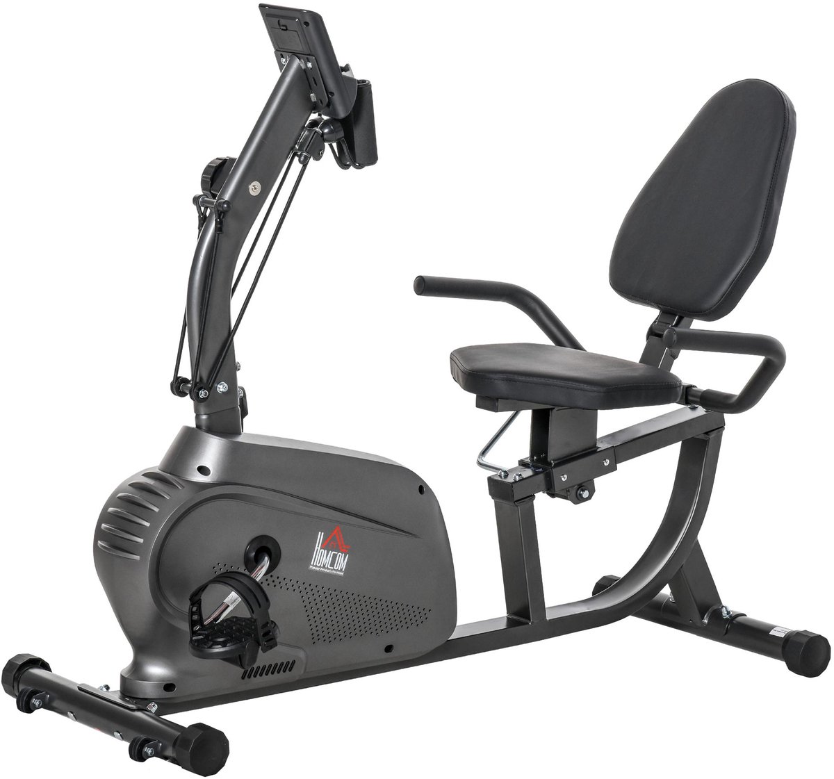 Hometrainer fietstrainer vliegwiel hometrainer horizontale sportwagen half liggende magnetron sportwagen multifunctionele LCD-scherm, 8 niveaus verstelbare magnetische, verstelbare zitkussen, 2 versnellingen weerstand, zwart staal, 121 x 62 x 101 cm