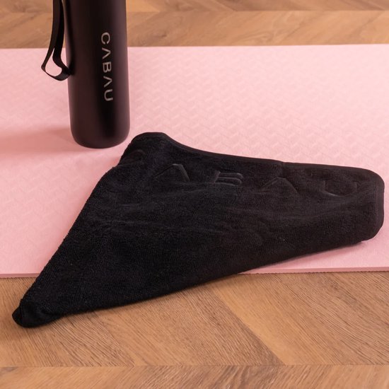 Cabau - Bloom Towel - Black - Zachte Sporthanddoek van 100% Katoen - Sneldrogend & Absorberend met Ritsvakje - Voor Yoga, Pilates & Elke Workout - 80x40 cm van cabau — afbeelding 2