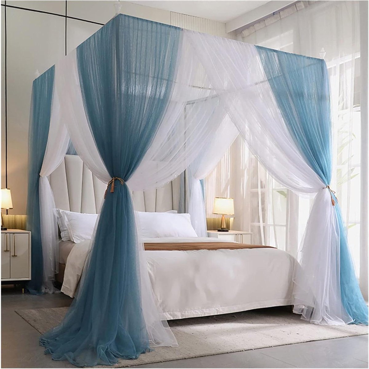 Dubbele Klamboe - Hemelbed Decoratie - Slaapkamer Verfraaien - Vergroot Ruimtegevoel - 1.5m Bed - Blauw