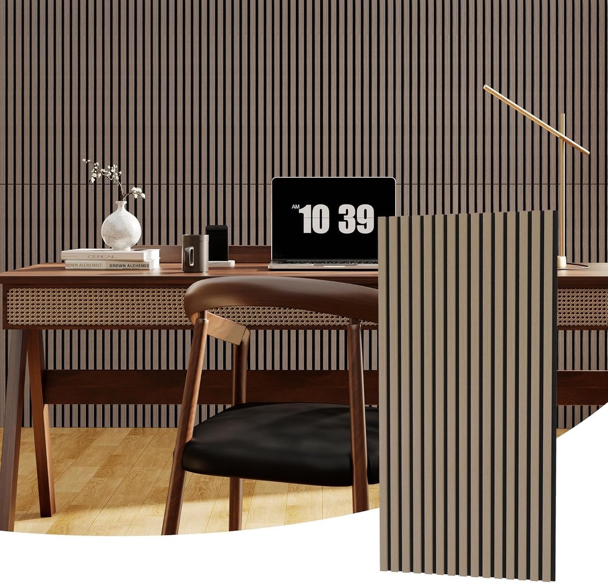 Akoestische Wandpanelen Hout - Set van 2 stuks (120x30 cm) - Houten Lattenwand Geluidsdempend - 3D Lattenstructuur MDF met Akoestisch Vilt - Wanddecoratie & Geluidsisolatie - Naturel Eiken Look