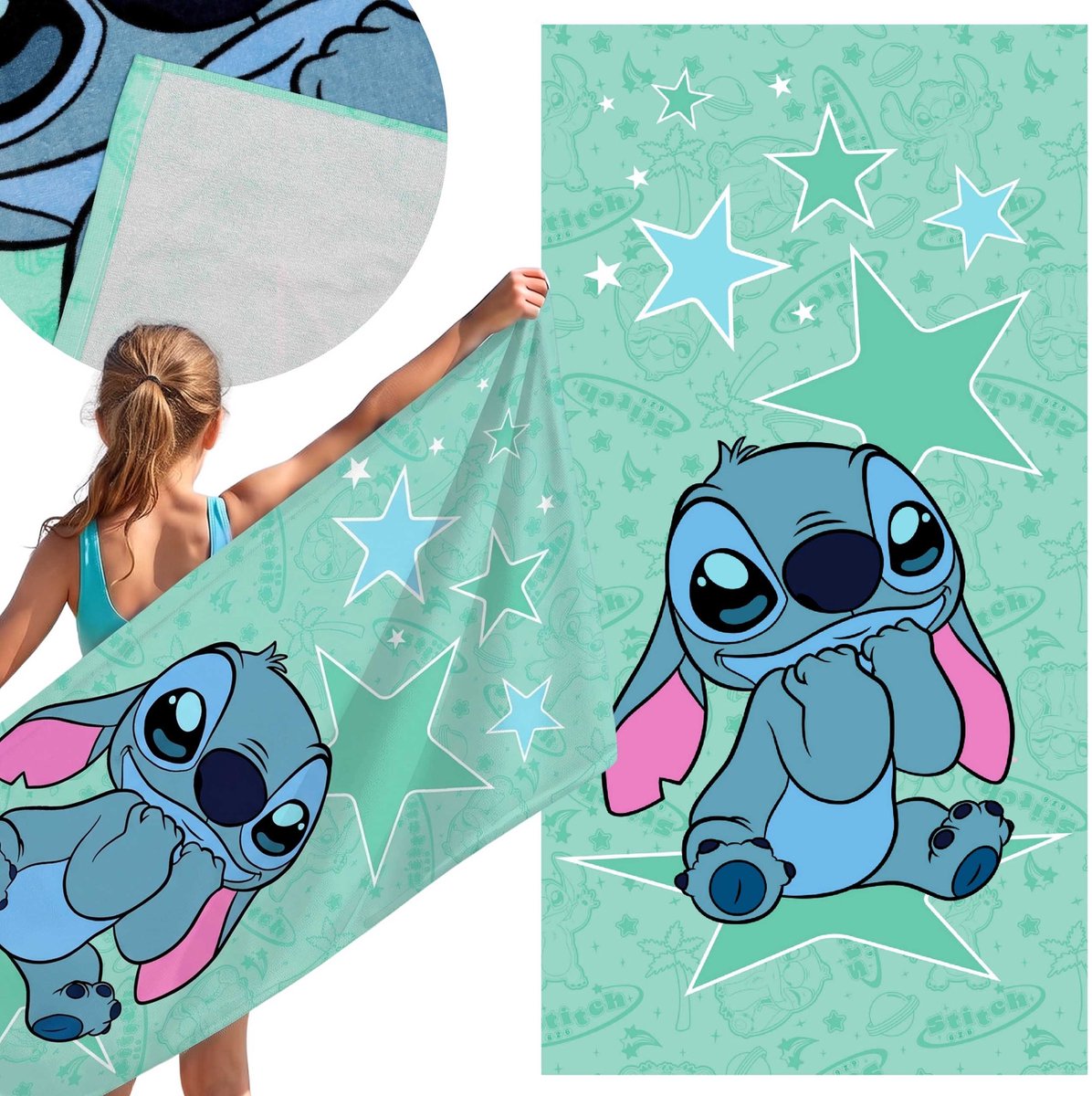 DISNEY Stitch SNELDROGEND Strandlaken, badlaken VOOR MEISJES, 100% KATOEN 70x140 cm OEKO-TEX