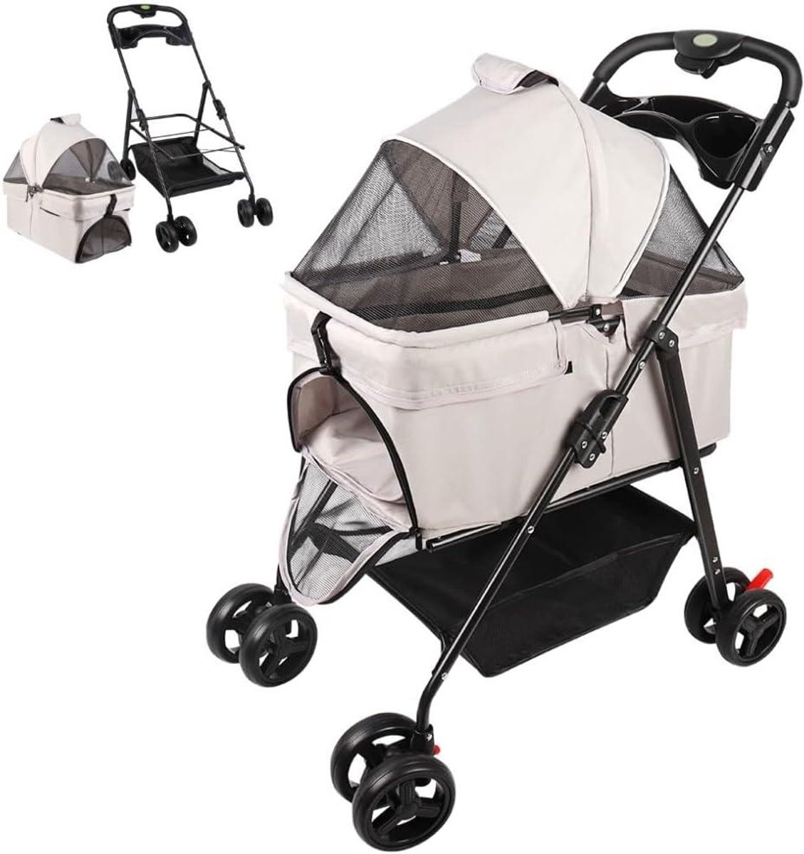 Hondenbuggy - Dierenwagen - Comfortabel Vervoer - 3-in-1 Functie - 50 x 65 x 99 cm - Grijs