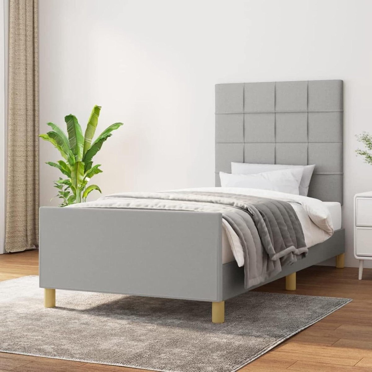 Bedframe met hoofdeinde - Slaapbank Lattenbodem - Rustgevend Slapen - In hoogte verstelbaar hoofdeinde - 100 x 200 cm - Lichtgrijs