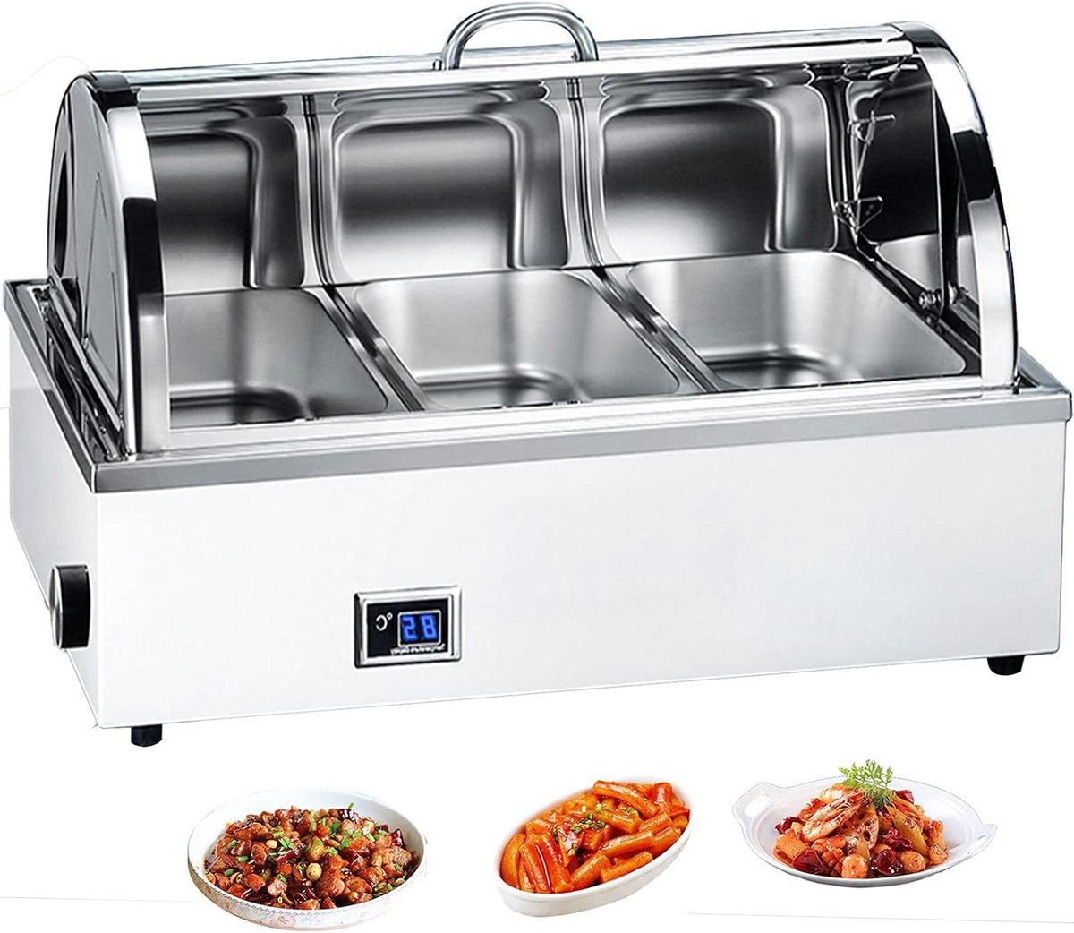 Elektrische Warmhoudplaat - Buffetwarmer Roestvrijstaal - Eten Warm Houden - Instelbare Temperatuur - 9 Liter Inhoud - Zilverkleurig