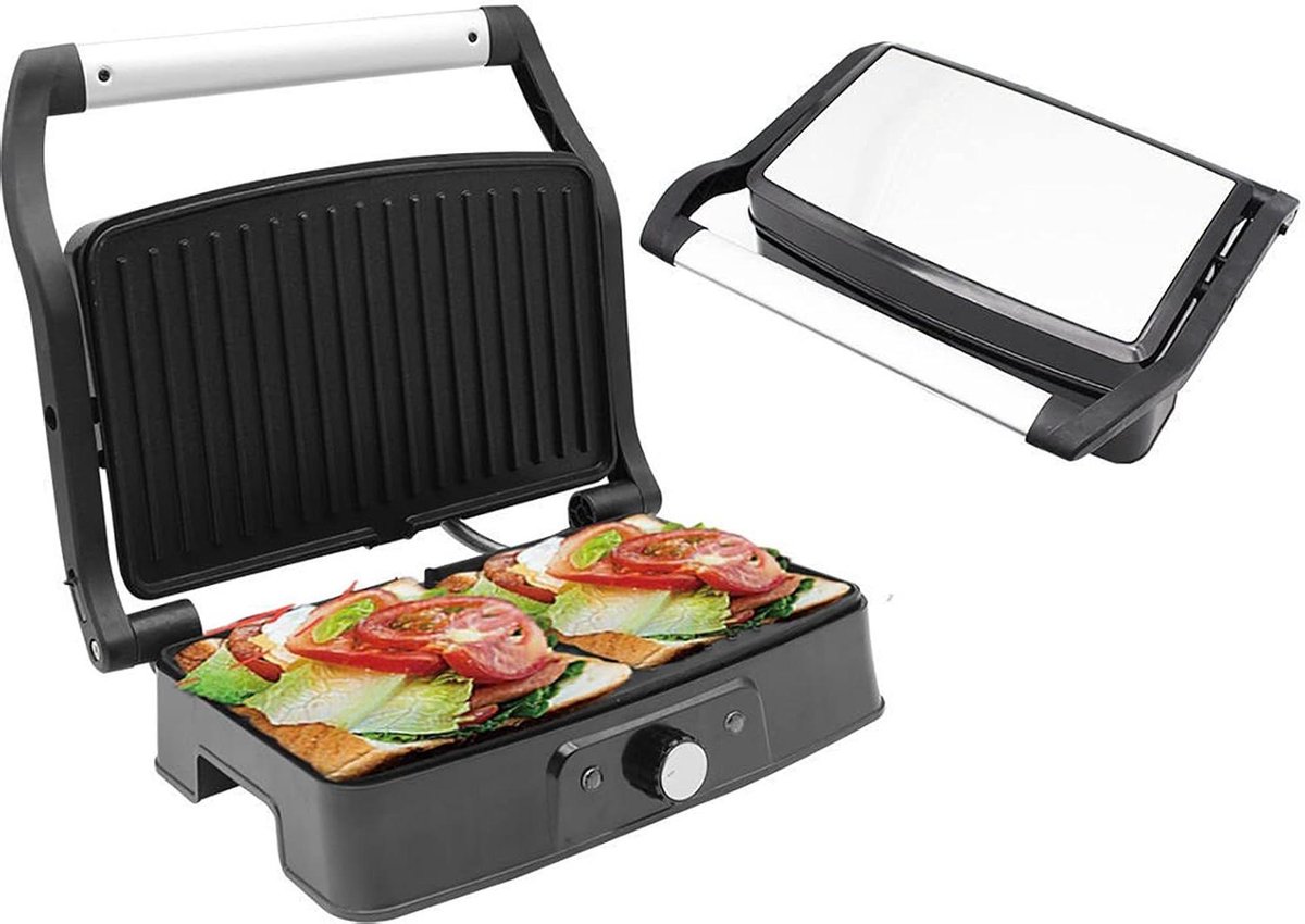 Panini Grill - Sandwich Maker Grill - Broodjes Grillen - Rvs Gietijzer Platen - 30x27x12cm - Zilver