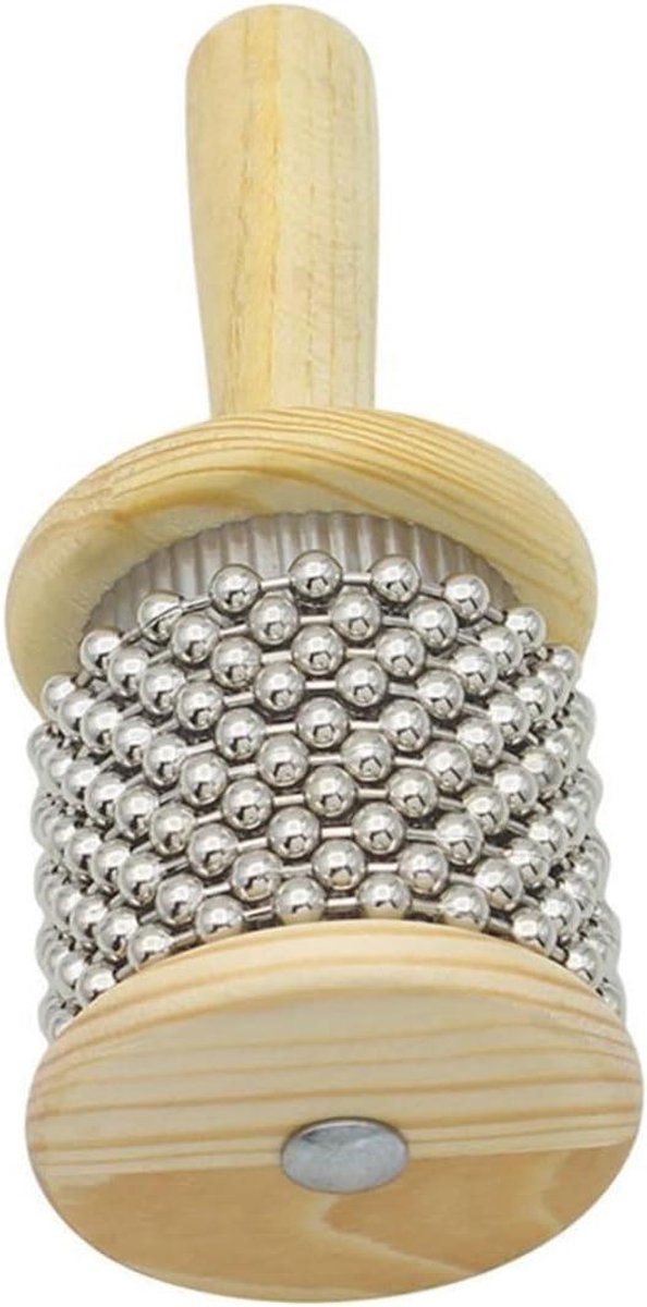 Cabasa Shaker - Muziekinstrument Kinderen - Muziektherapie Begeleiding - Houten en Metalen Kralen - 18 x 6.3 x 6.3 cm