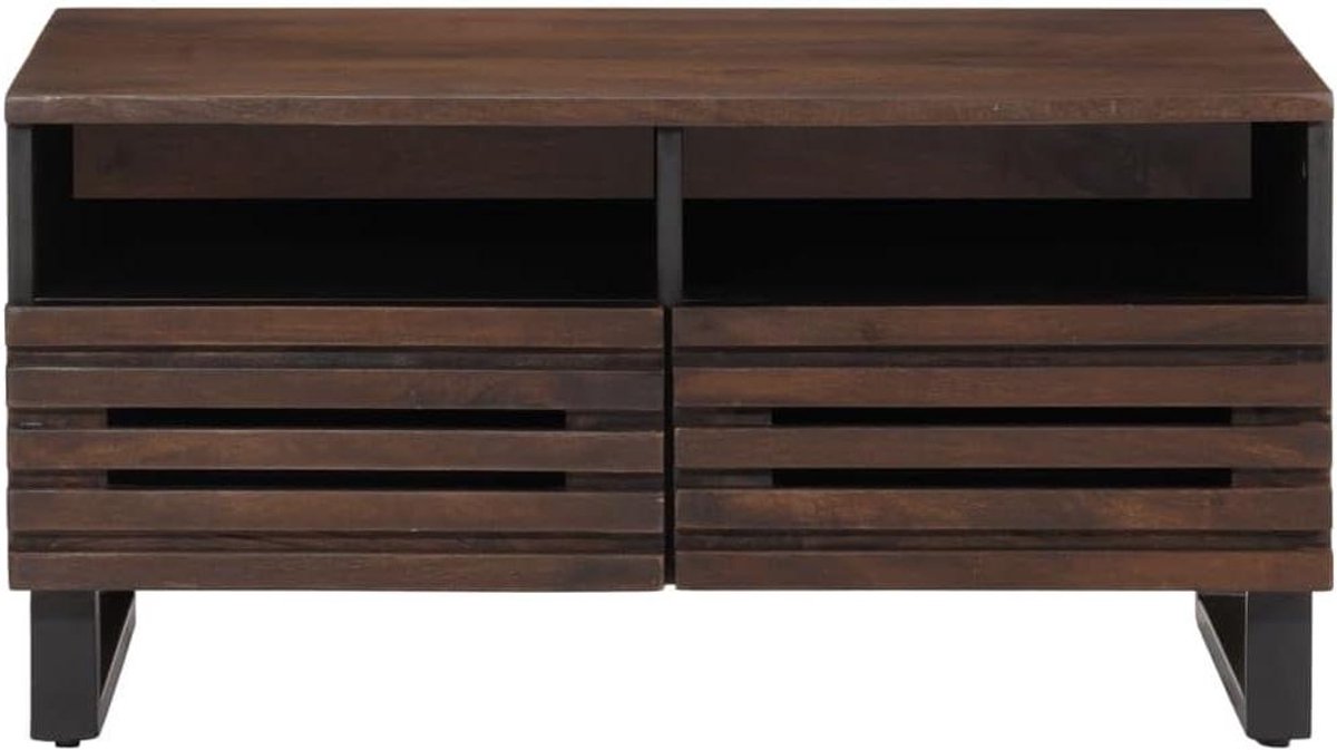 Salontafel Massief Mangohout - Bijzettafel Woonkamer - Opbergen en Decoreren - Unieke Houtnerven - 80 x 55 x 40 cm