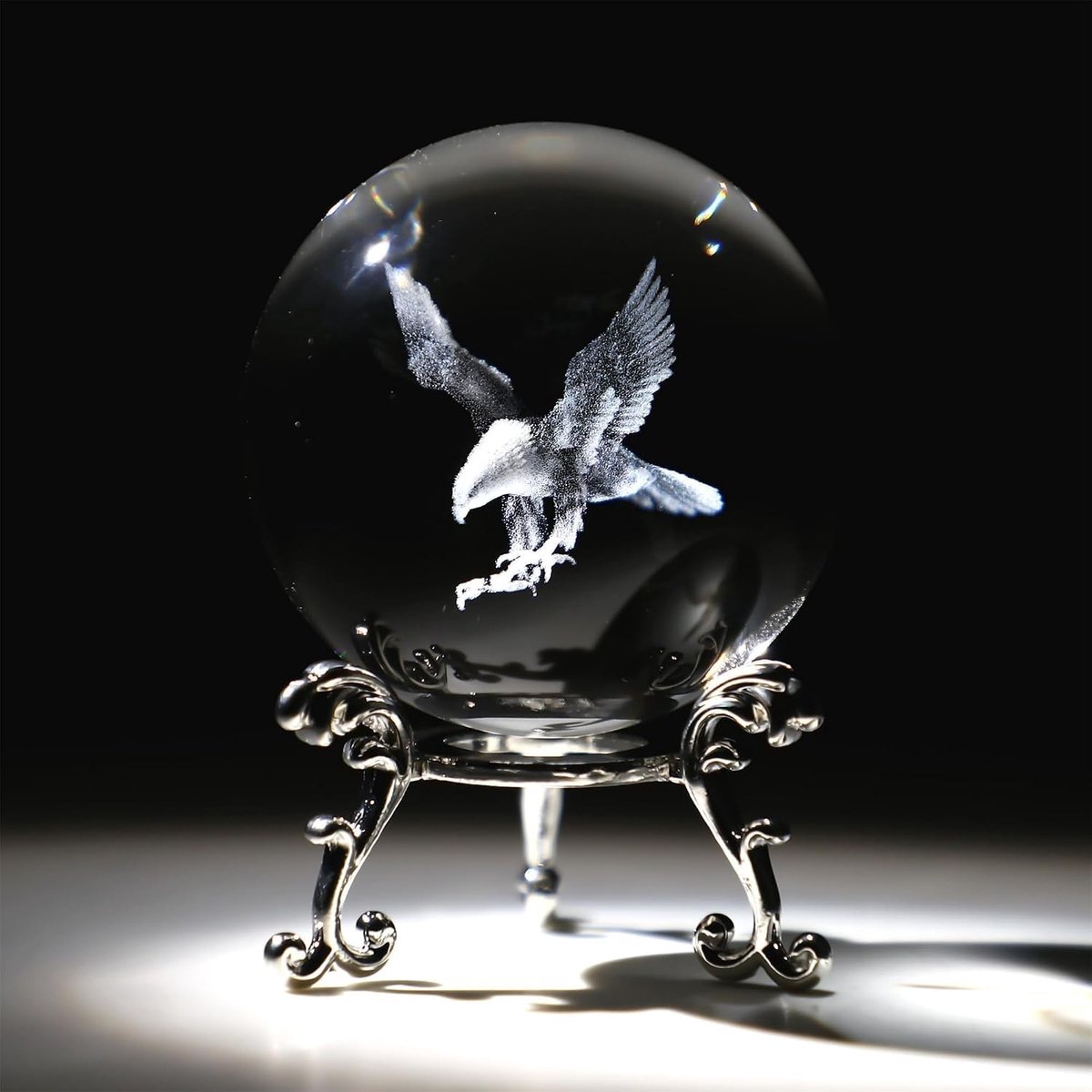 SnelShoppen - Gegraveerde Adelaar Crystal Bal Paperweight met Stand 60mm - 3D Laser Geëtst Glas Ballen - Decoratieve Bollen voor Thuis Office Kerst Ca