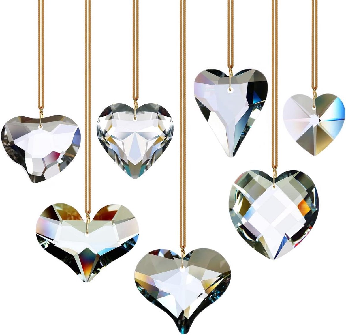 7 stks Hart Crystal Prism Suncatchers, Regenboog Opknoping Kristallen Ornament | Hanger voor raam, kroonluchter decoratie helder GOLDENHAITAI