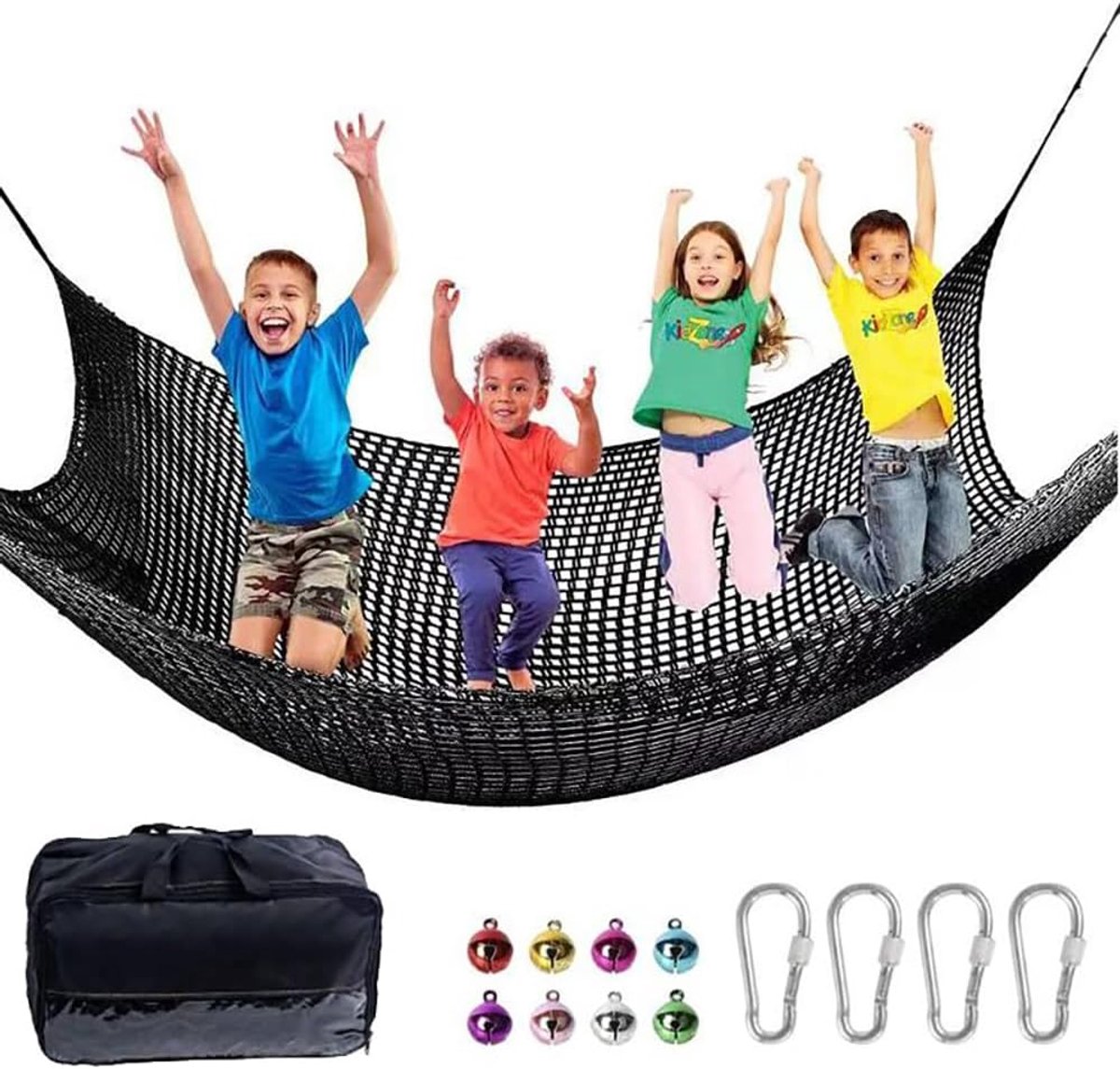 klimnet voor kinderen buiten, 4 mm dik touw, gaten van 4 cm, voor valbescherming buiten, speelplaats, buiten en binnen (zwart, 2 x 3)