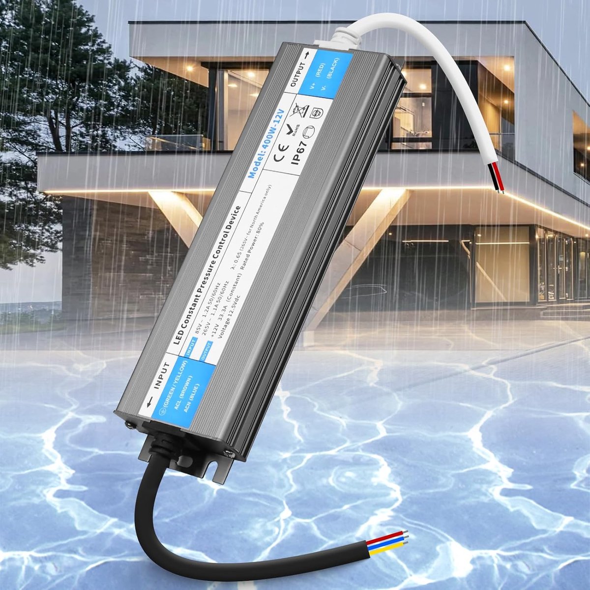Transformator 12V 400W Waterdicht IP67 AC 230V Naar DC 12V 33,3A Ultradunne Constante Spanning LED Driver Voeding Schakelbare Laagspanningstransformator Voor LEDs Strip, Buitengebruik