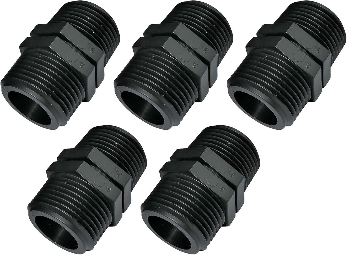 - C51978 - Set van 5 - Gelijke nippel met kunststof schroefdraadaansluiting - dubbele buiten-/buitendraad - 1"x1'' - PN10 staven - Knelfittingen schroefaansluiting