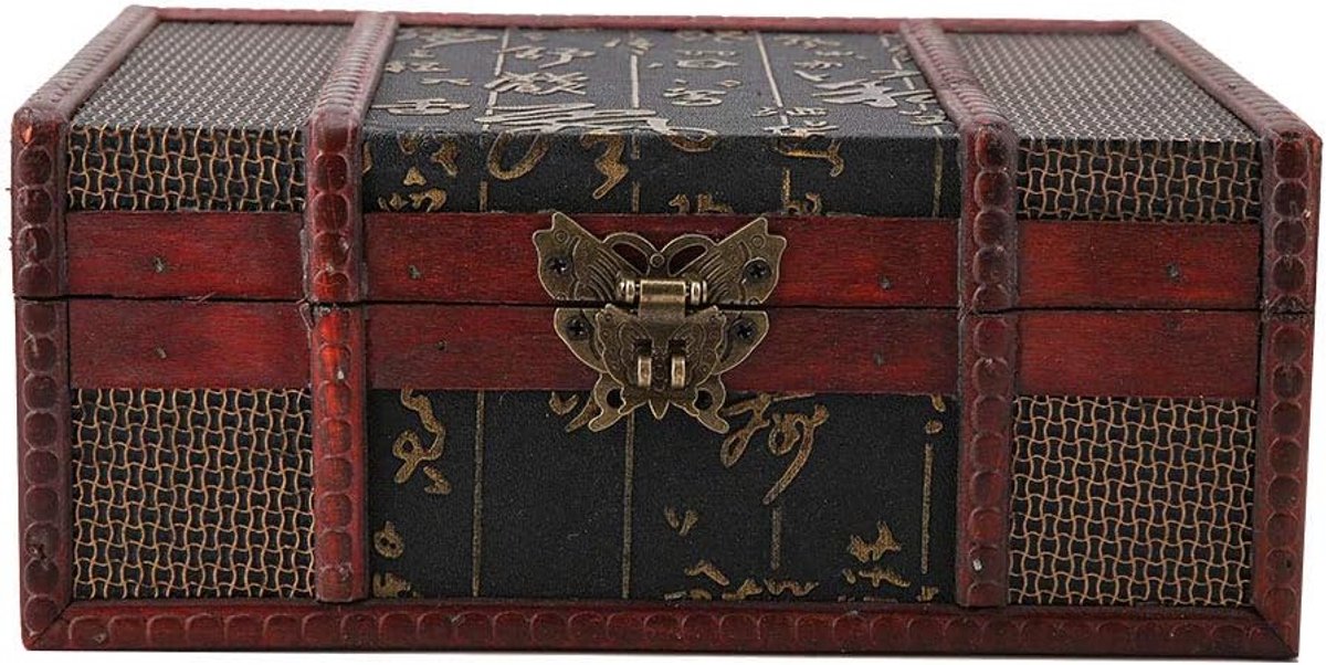 Opbergdoos van hout, 23 x 16 x 10 cm, vintage antieke schatkist, doos