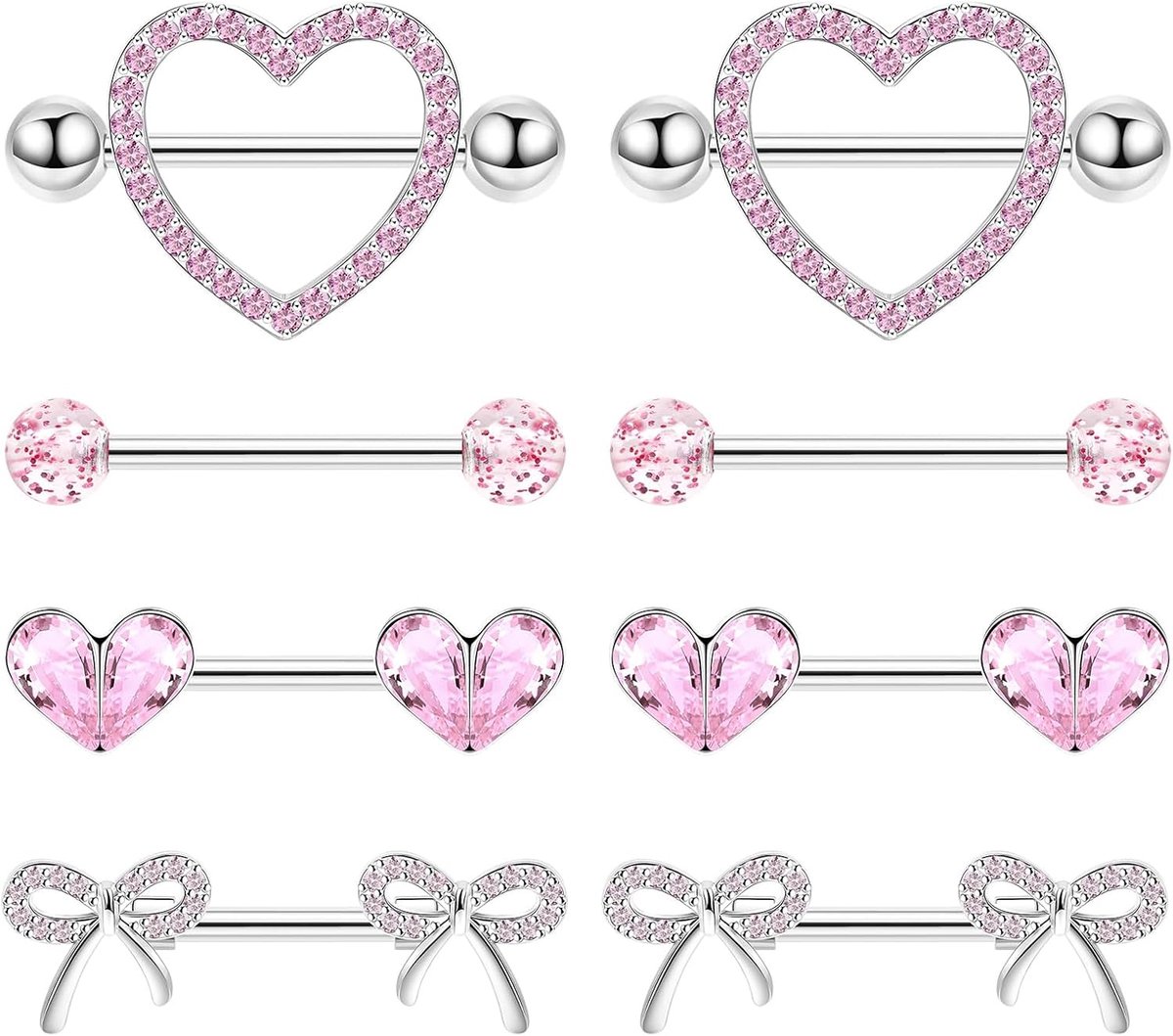 4 Paar Titan Nippelpiercing Voor Dames, Hart Nipple Barbell