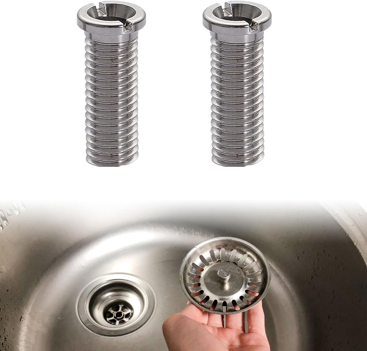 keukengootsteen Mandschroef, Holle Schroefspoelbak, keukenspoelbak, Schroeven, Afvoerschroeven voor Universele Wastafel,2 Stuks (Zilverkleurig-35mm)