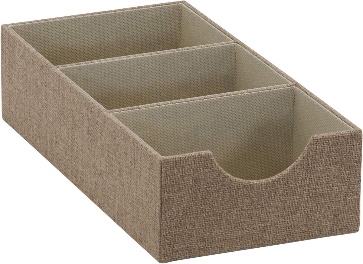 Essentials 722-1 Diepe 3 Sectie Lade Organizer Box voor Opslag | 12" x 6" x 3.15" | Bruin, Polyester
