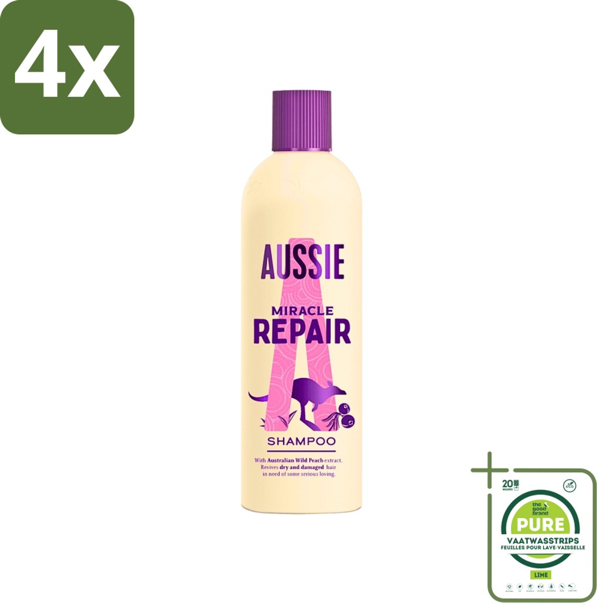 Aussie - Shampoo - Repair Miracle - Herstellend - Voor Beschadigd Haar - 300 ml - Voordeelverpakking - 4 stuks - Herstellende shampoo - Beschadigd haar