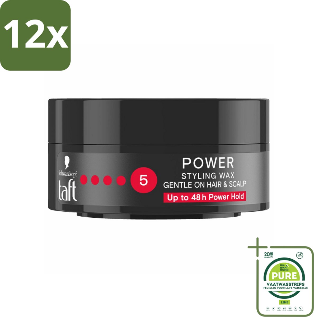 Taft - Power 5 - Styling Wax - Sterke grip met glans - 75 ml - Voordeelverpakking - 12 stuks - Haarwax - Stylingwax