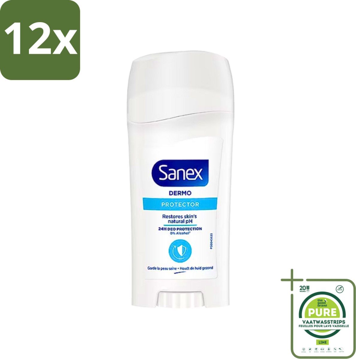 Sanex - Deodorant Stick - Dermo Protector - Huidvriendelijke Formule - 65 ml - Voordeelverpakking - 12 stuks - Sanex deodorant - Deodorant stick