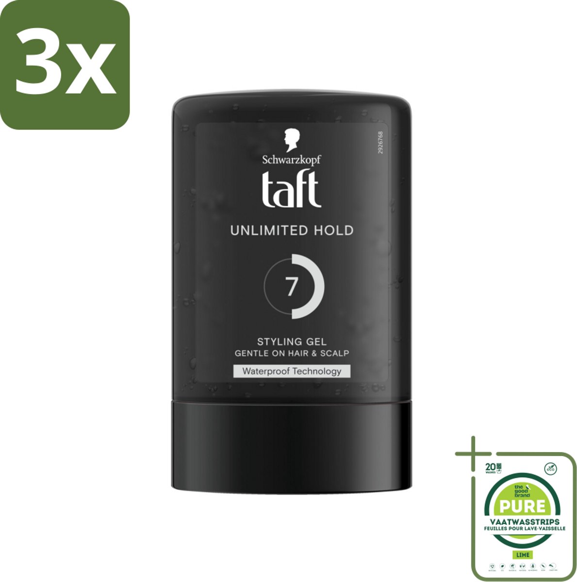 3 x Taft - Unlimited Hold 7 - Styling Gel - Onbegrensde hold - 300 ml - Grootverpakking - Haargel - Taft - Unlimited Hold - Sterke Fixatie - Waterbestendig