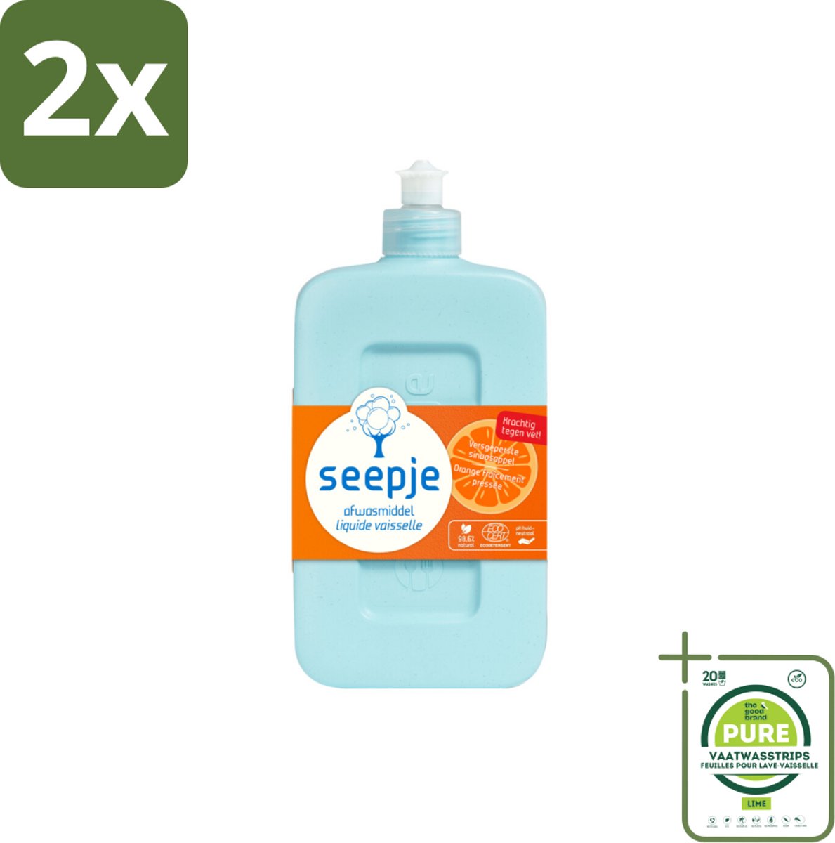 Seepje - Afwasmiddel - Krachtige Reiniging - Versgeperste Sinaasappel Geur - 500 ml - Voordeelverpakking - 2 stuks - Afwasmiddel - Sinaasappelgeur