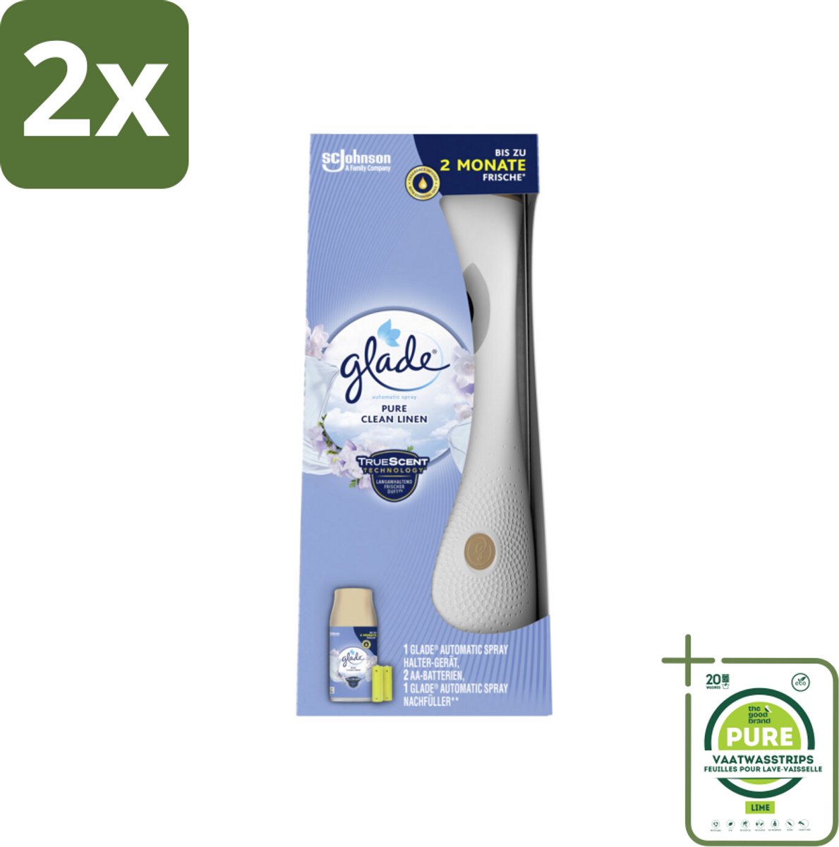 Glade - Startset Automatische Spray - Pure Clean Linen - 269 ml - Voordeelverpakking - 2 stuks - Luchtverfrisser - Geur