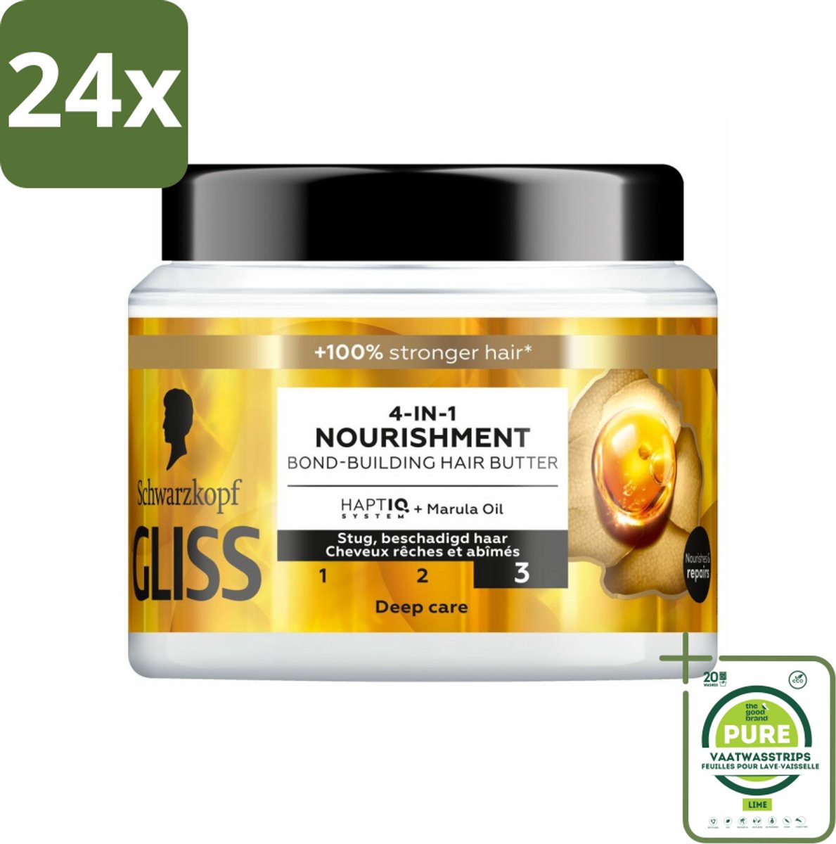 Gliss - Haarmasker - 4in-1 Hair Butter - Voor Intensieve Herstelverzorging - 400 ml - Voordeelverpakking - 24 stuks - Haar masker - Haar herstel
