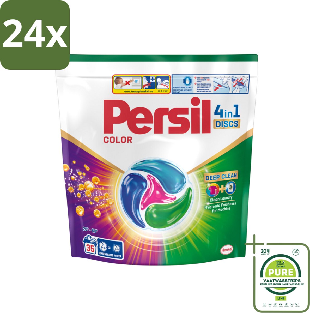 Persil - Wasmiddel - Discs Color - Voor Gekleurde Was - Krachtige Vlekverwijdering - 35 wasbeurten - Voordeelverpakking - 24 stuks - Wasmiddelen - Wascapsules