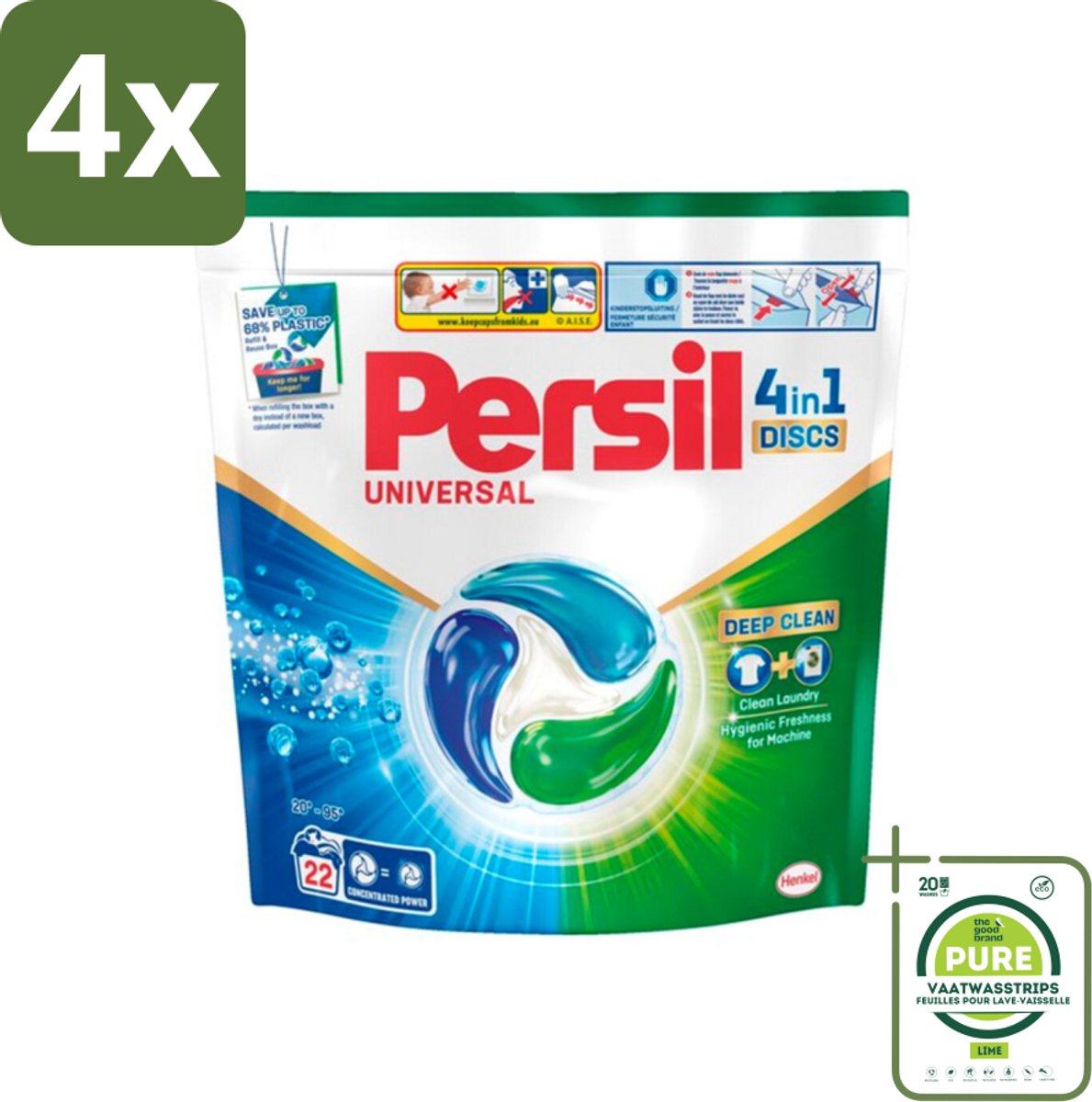 Persil - Wasmiddel - Wasmiddelcapsules Discs Universal - Voor Witte Was - 22 wasbeurten - Voordeelverpakking - 4 stuks - Wasmiddelen - Wascapsules