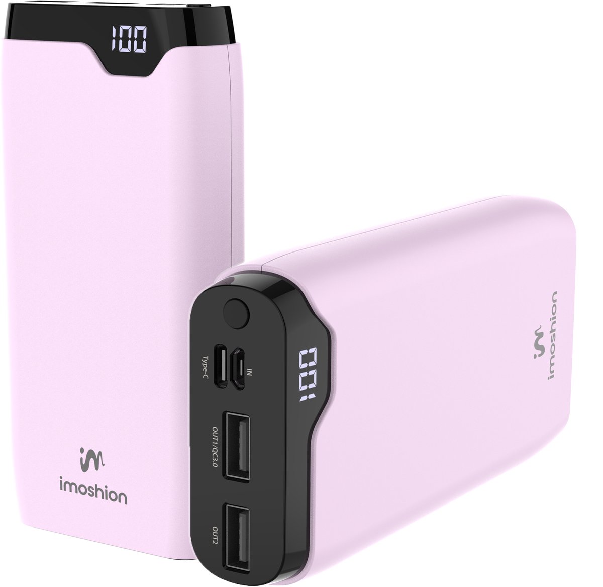 Bol.com imoshion® Powerbank 20000 mAh - 22.5W Snellader - USB C / USB A - LED Display - Powerbanks - Universeel - Noodpakket - Roze aanbieding