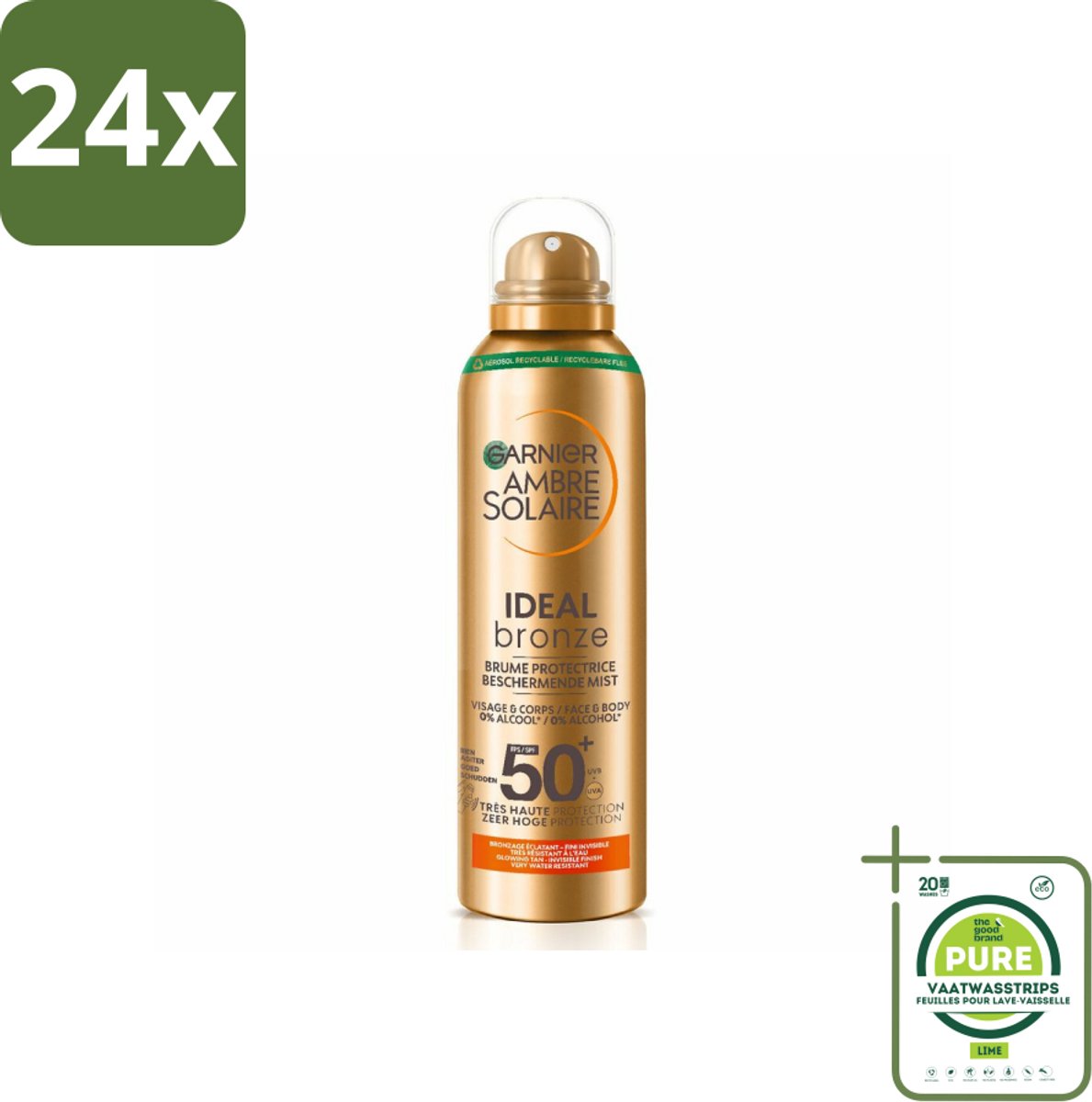 Garnier - Ambre Solaire - Beschermende Mist - Ideal Bronze - SPF 50+ - 150 ml - Voordeelverpakking - 24 stuks - Zonbescherming - Zonnemelk