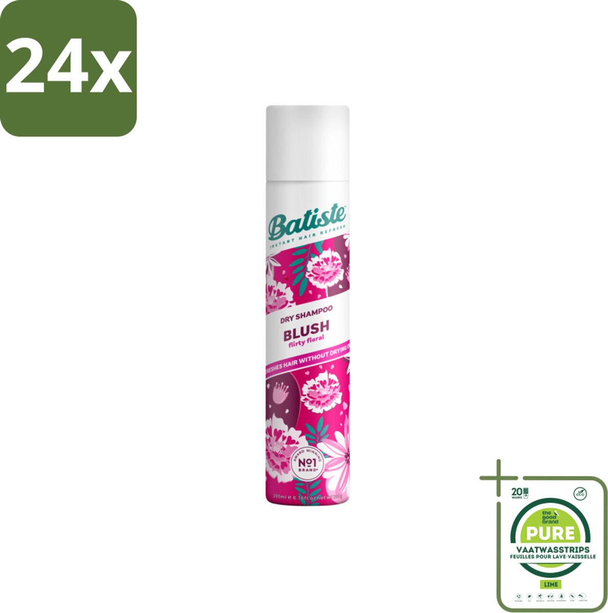 Batiste - Blush - Droogshampoo - Bloemige Geur - Frist Op en Geeft Textuur - 200ml - Voordeelverpakking - 24 stuks - Droogshampoo - Haarverfrissend