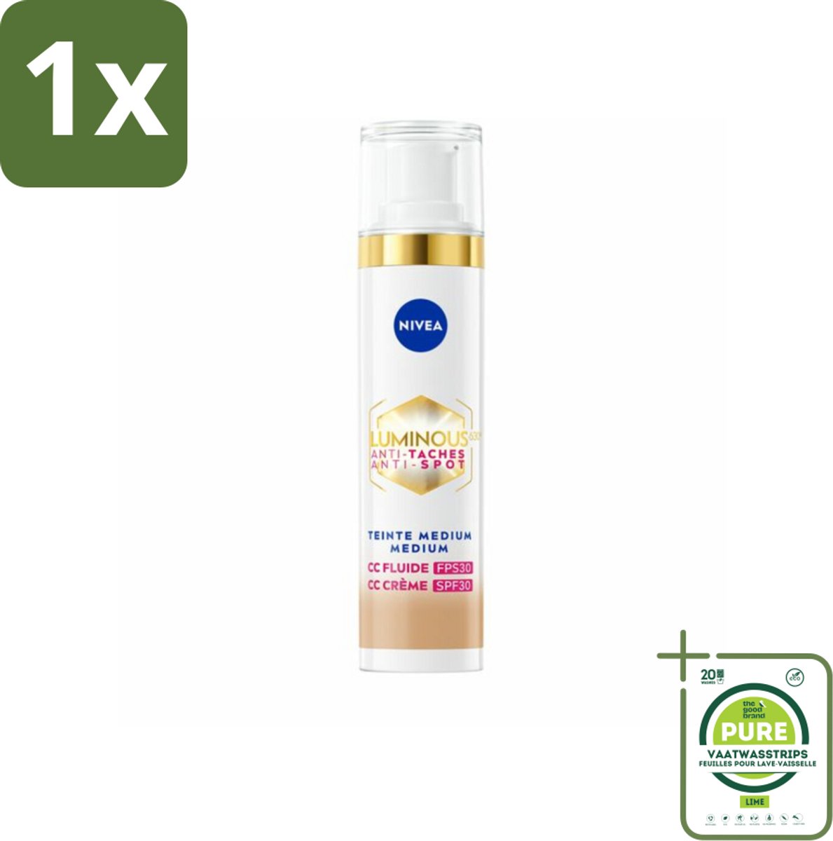 1 x NIVEA - Cellular LUMINOUS630 CC Crème Medium - Gekleurde Dagcrème - Tegen Pigmentvlekken - SPF 30 - 40 ml - Gekleurde Dagcrème - Anti-pigmentvlekken - CC Cream - NIVEA Cellular LUMINOUS630 - SPF 30