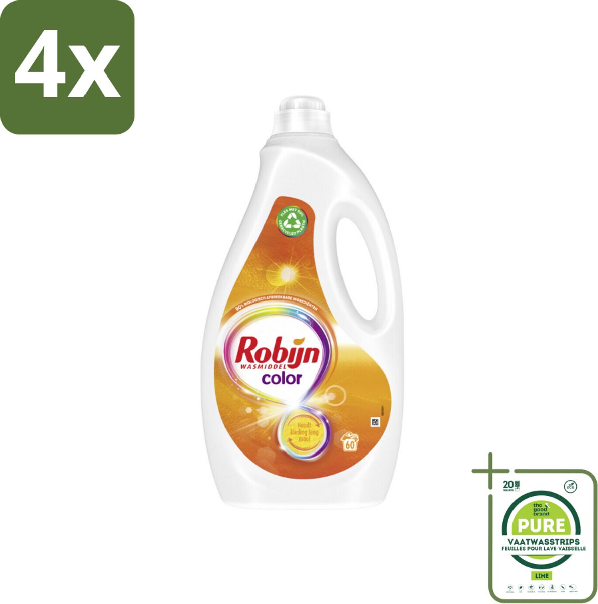 Robijn - Color - Vloeibaar Wasmiddel - 60 Wasbeurten - Voordeelverpakking - 4 stuks - Wasmiddel - Gekleurde was