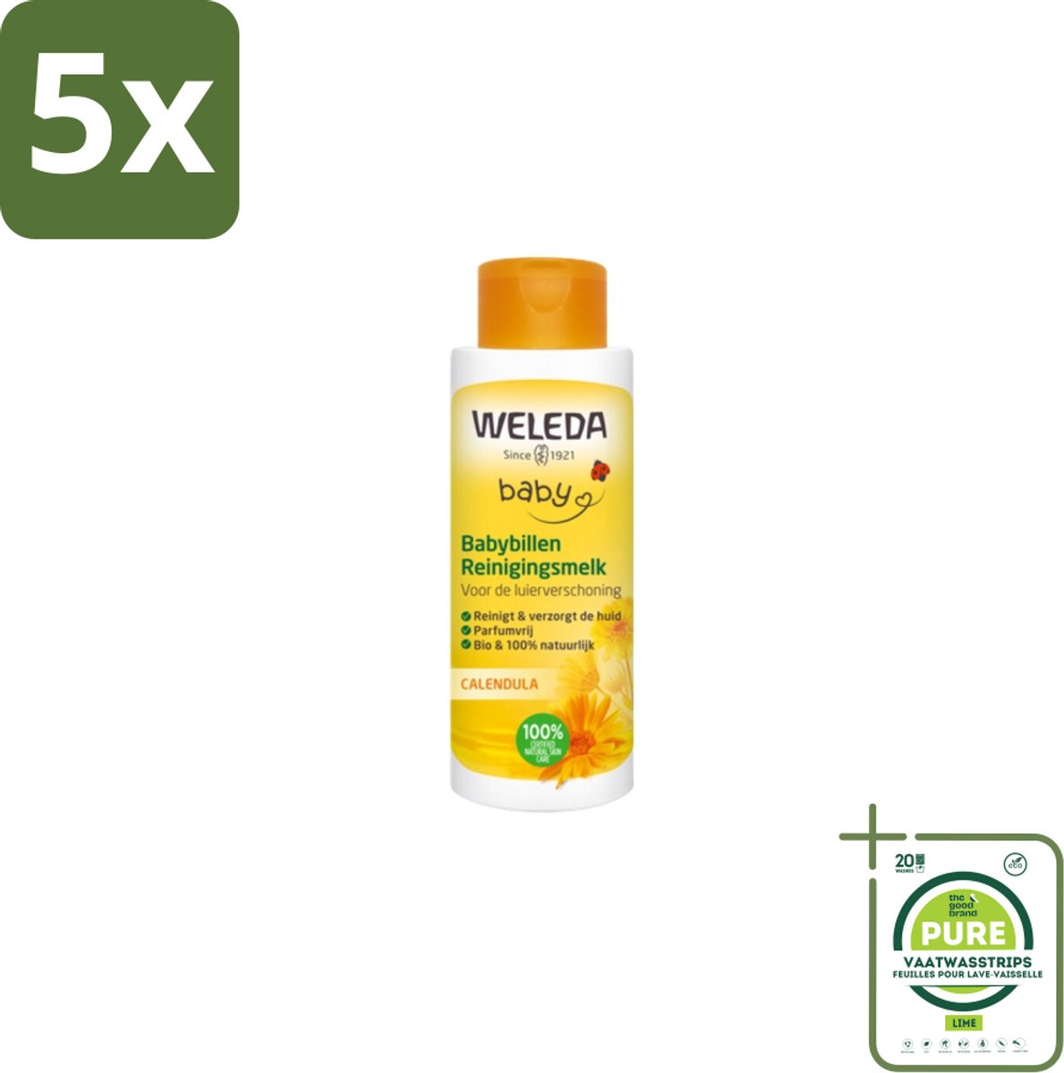 5 x WELEDA - Reinigingsmelk - Babybillen Calendula - 400 ml - Grootverpakking - Babyverzorging - Babybillen - Reinigingsmelk - Calendula - Natuurlijke Verzorging