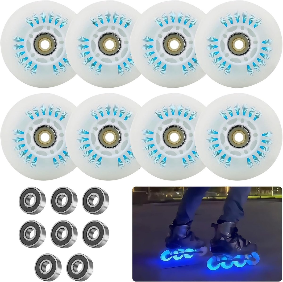 Luminous Inline Skate Wielen 76mm - 8 Stuks PU Wielen met Lagers voor Roller Skates en Steppen
